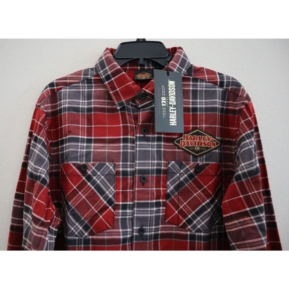 Harley-Davidson 96646-23VM Men's Sz M Red Plaid 120th Anniversary L/S Shirt - Picture 3 of 8